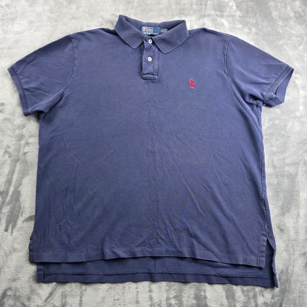 Polo Ralph Lauren Polo Shirt XL Navy Mens Custom Fit Cotton‎ Red Pony